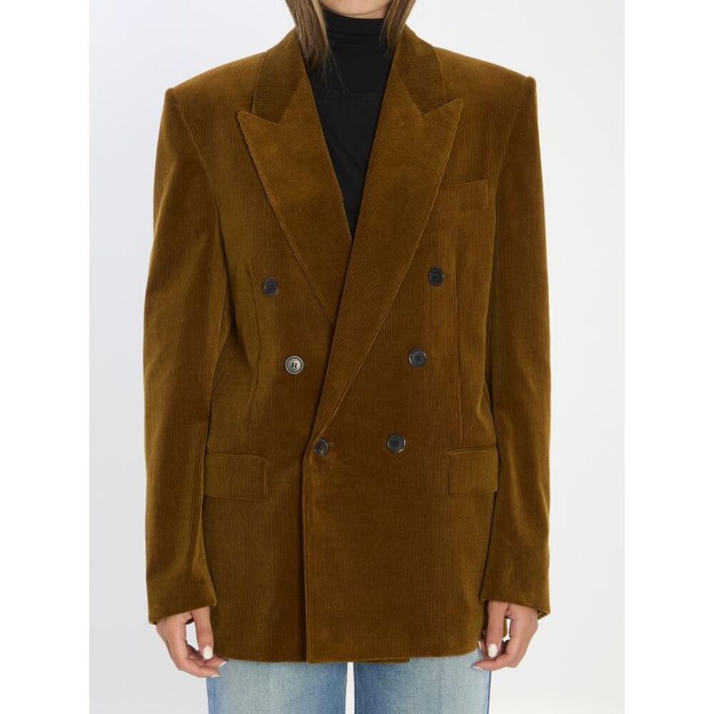 SAINT LAURENT Double-Breasted Corduroy Blazer Women BROWN Coats & Jackets - Picture 1 of 4